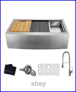 Glacier Bay Apron Farmhouse 33 in Single Bowl Stainless Kitchen Sink Kit +Faucet