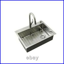 Glacier Bay Dual Mount 30 in Single Bowl Stainless Kitchen Sink Kit +Faucet