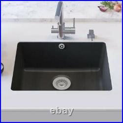 Granite Kitchen Sink 1 Bowl Black Single Large Basin Undermount Strainer Basket