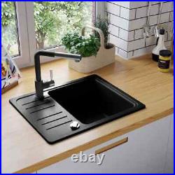 Granite Kitchen Sink Single Basin 1.0 Bowl Overmount with Basket Strainer Black
