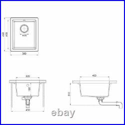Granite Kitchen Sink Single Basin 1 Deep Bowl White Undermount Strainer Basket