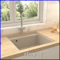 Granite Kitchen Sink Single Basin 1 Large Bowl Beige Undermount Strainer Basket