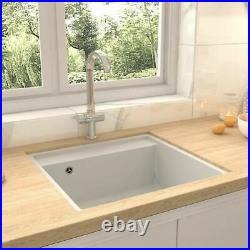 Granite Kitchen Sink Single Basin 1 Large Bowl White Undermount Strainer Basket