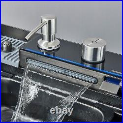 Grey Waterfall Household Sink Integrated with Pull-Out Mixer Tap Set Single Bowl