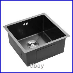 Handmade Inset Single Bowl Black Kitchen Sink Stainless Steel Square + Waste Kit