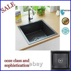 Handmade Kitchen Sink With Strainer Black Stainless Steel Single Bowl Square