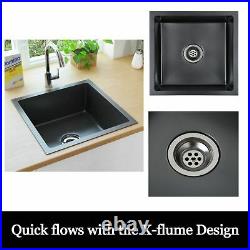 Handmade Kitchen Sink With Strainer Black Stainless Steel Single Bowl Square