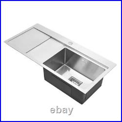 Handmade Stainless Steel Inset Kitchen Sink Single Bowl Soundproof Pad + Waste