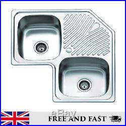 Inset Corner Double Bowl Single Drainer Stainless Steel Kitchen Sink