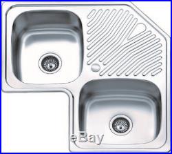 Inset Corner Double Bowl Single Drainer Stainless Steel Kitchen Sink