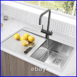 Inset Kitchen Sink Single Bowl Stainless Steel Reversible Plumbing Waste Drainer