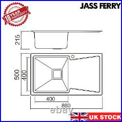 JASSFERRY New Premium 1.2mm Stainless Steel Kitchen Sink Single Bowl 860x500mm