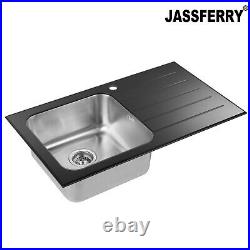 JASSFERRY New Premium Black Glass Top Stainless Steel Kitchen Sink 1.0 Bowl