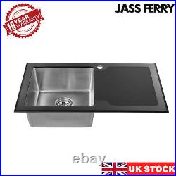 JASSFERRY New Premium Black Glass Top Stainless Steel Kitchen Sink Single Bowl