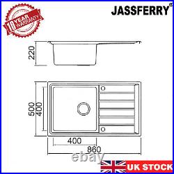 JASSFERRY New Stainless Steel Kitchen Sink Single Bowl Inset Reversible Drainer