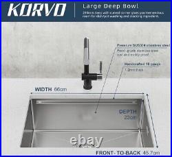KORVO Kitchen Sink 66 x 45 X23cm Undermount Kitchen Single Bowl Stainless New