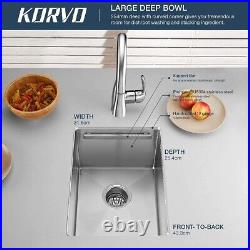 KORVO Workstation Kitchen Sink Undermount Single Bowl with WorkFlow Ledge 16 Gau