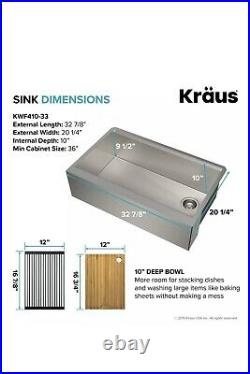 KRAUS Kitchen Sink Single-Bowl Stainless Steel Farmhouse Apron Workstation