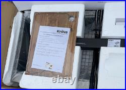 KRAUS Kitchen Sink Single-Bowl Stainless Steel Farmhouse Apron Workstation