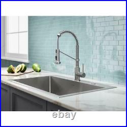 KRAUS Single Bowl Kitchen Sink Pull Down Faucet 2-Hole Stainless Steel Satin