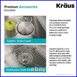 KRAUS Single Bowl Kitchen Sink Pull Down Faucet 2-Hole Stainless Steel Satin