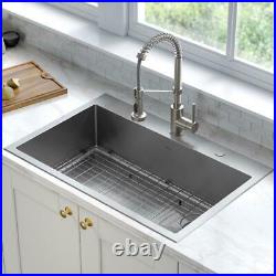 KRAUS Single Bowl Kitchen Sink Pull Down Faucet Stainless Steel Rectangular