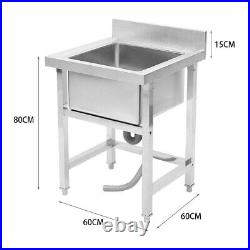 Kitchen Single Bowl Sink Stainless Steel Commercial Catering Wash Table Drainer