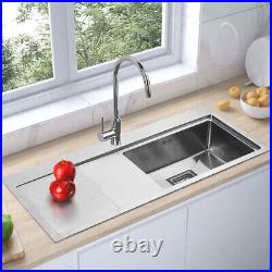 Kitchen Single Bowl Sink Stainless Steel Rectangle Basin With Platform&Waste Kit