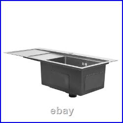 Kitchen Single Bowl Sink Stainless Steel Rectangle Basin With Platform&Waste Kit
