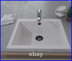Kitchen Sink 440mm Square White Comite Single Bowl Inset or Undermounted