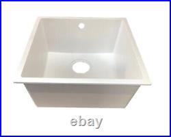 Kitchen Sink 440mm Square White Comite Single Bowl Inset or Undermounted