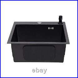Kitchen Sink Black Single Bowl Washing Food Prep Sink withDrainer & Soap Dispenser