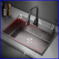 Kitchen Sink Built-in Single Bowl Sink + Pipe + Soap Dispenser Stainless Steel