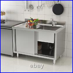 Kitchen Sink Cabinet Stainless Steel Catering Single Bowl Left Drainer Cupboard