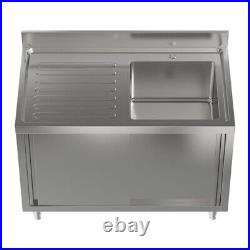 Kitchen Sink Cabinet Stainless Steel Catering Single Bowl Left Drainer Cupboard