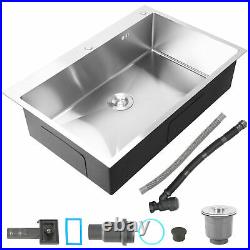 Kitchen Sink Single Bowl 33x22x8.3 Stainless Steel 2 Faucet Holes Basin Sinks