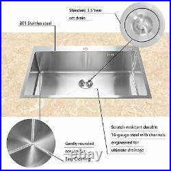 Kitchen Sink Single Bowl 33x22x8.3 Stainless Steel 2 Faucet Holes Basin Sinks
