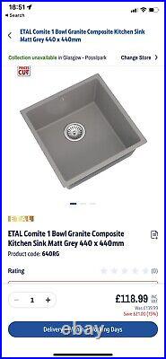 Kitchen Sink Single Bowl 440x440mm Grey Composite Undermount Inset Waste