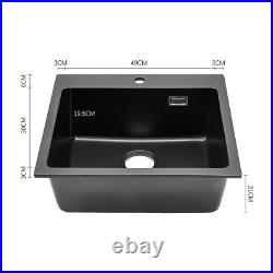 Kitchen Sink Single Bowl 550x490mm Black Ceramics Stone Undermount Inset Waste