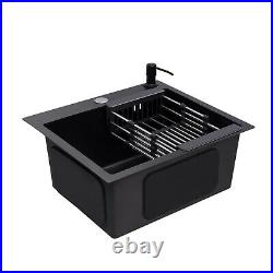Kitchen Sink Single Bowl Inset Basket withDrainer & Soap Dispenser Stainless Steel