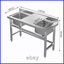 Kitchen Sink Stainless Steel Double/Single Bowl Catering Wash Table Unit & Waste