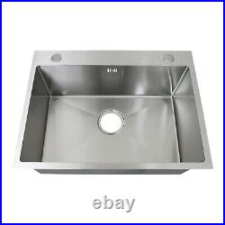Kitchen Sink Stainless Steel Square Brushed Handmade Commercial Single Bowl