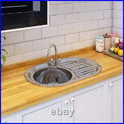 Kitchen Sink with Edge Plate, Inset Stainless Steel Single Bowl Reversible Drain