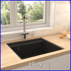 Kitchen Sink with Overflow Hole Black Granite Single Bowl Waste Kit