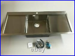 Kitchen modern Top Mount sink, Single bowl with double drainer, L1200 x W510