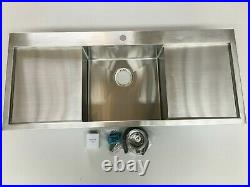 Kitchen modern inset sink, Single bowl with double drainer, L1200 x w510