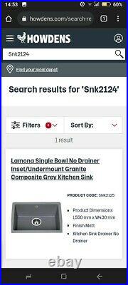 Lamona Single Bowl Undermounted Granite Composite Grey Kitchen Sink SNK2124