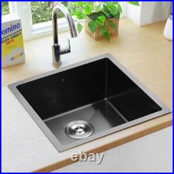 Large & Deep Single Bowl Stainless Steel Kitchen Laundry Sink Square Black Waste