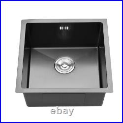 Large & Deep Single Bowl Stainless Steel Kitchen Laundry Sink Square Black Waste