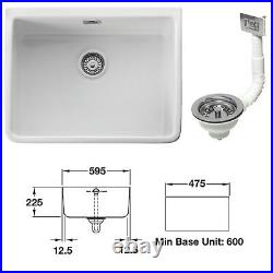 Leisure Belfast Single Bowl Ceramic Sink CBL595WH 60cm Incl Chrome Waste Kit
